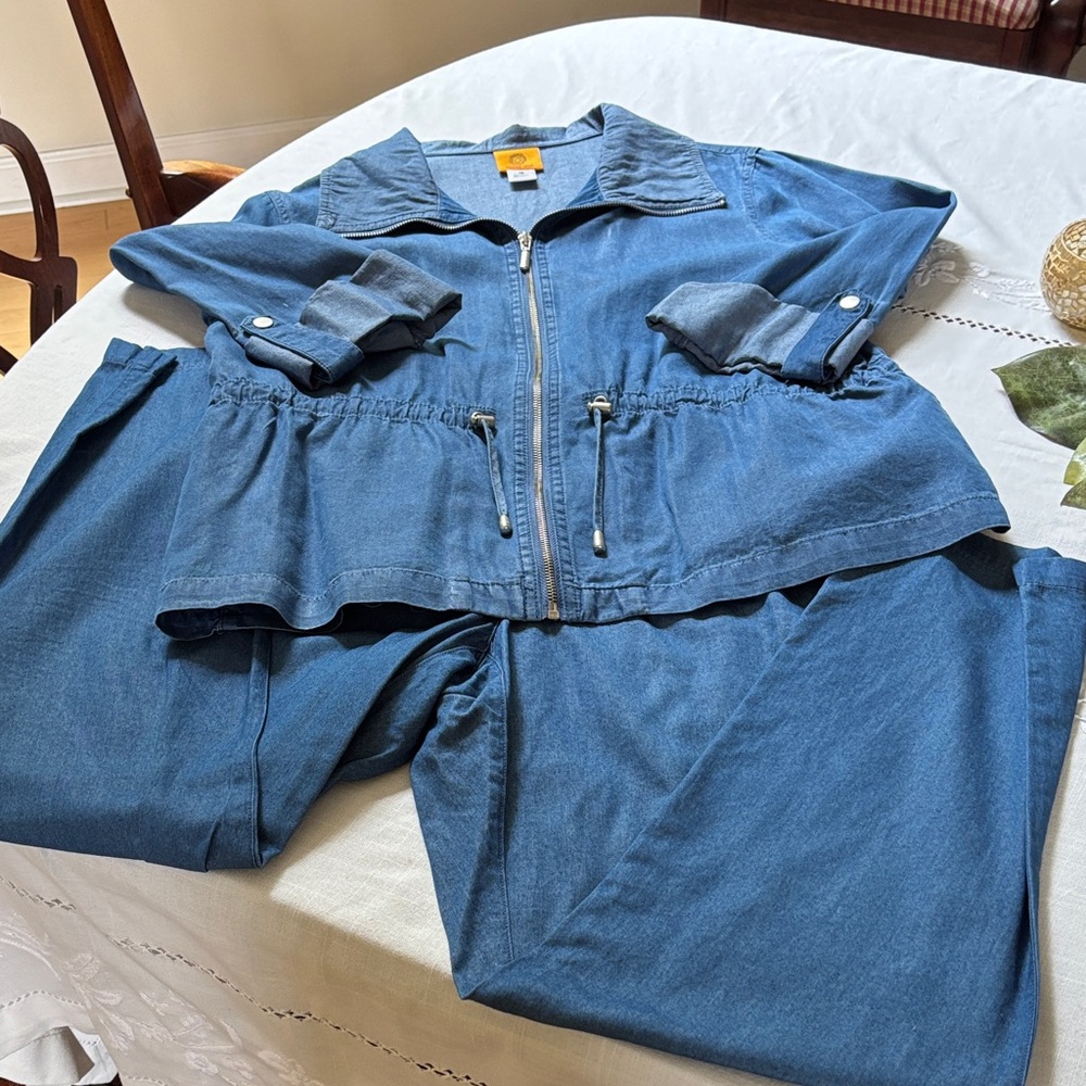 Ruby Rd. Denim Blue Jacket And Pants Ensemble - image 1